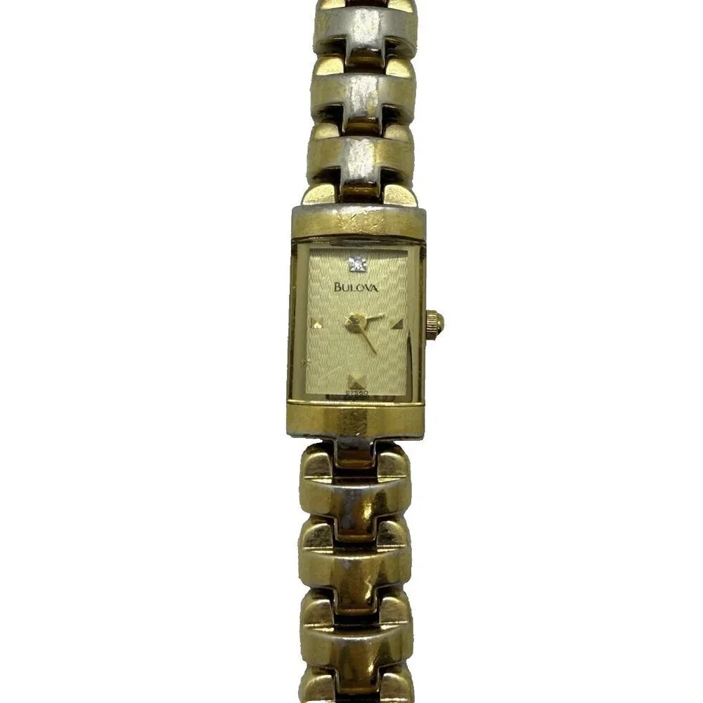 Bulova Quartz A1 Women's Watch Gold Tone Face Case Bracelet Rectangle 97S60